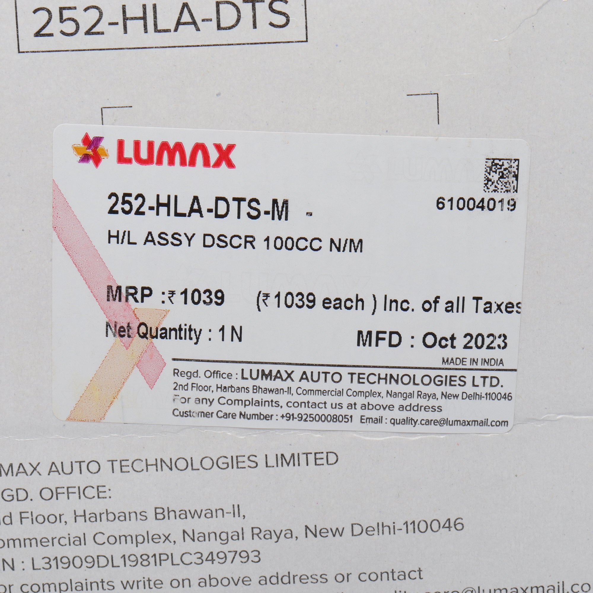 Lumax Head Light Assembly for Discover 100