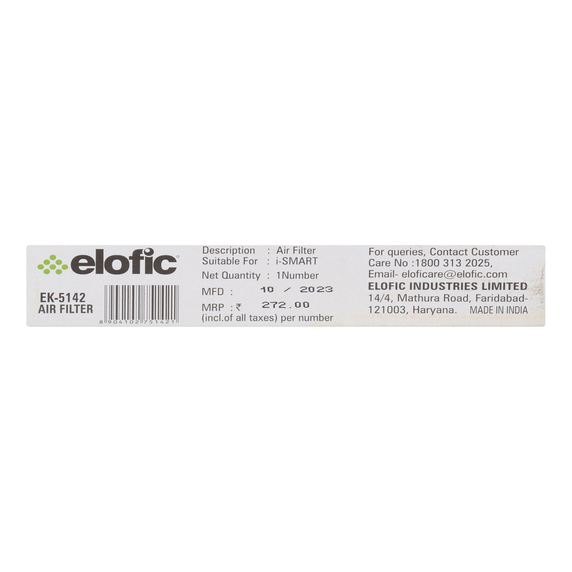 Elofic Air Filter (Plastic Molded) for I Smart