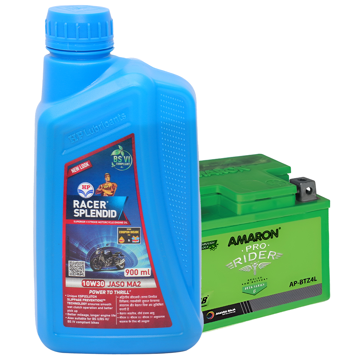 Combo Offer of 10 HP 10W30 900ml Oil + 6 Amaron 4L Battery