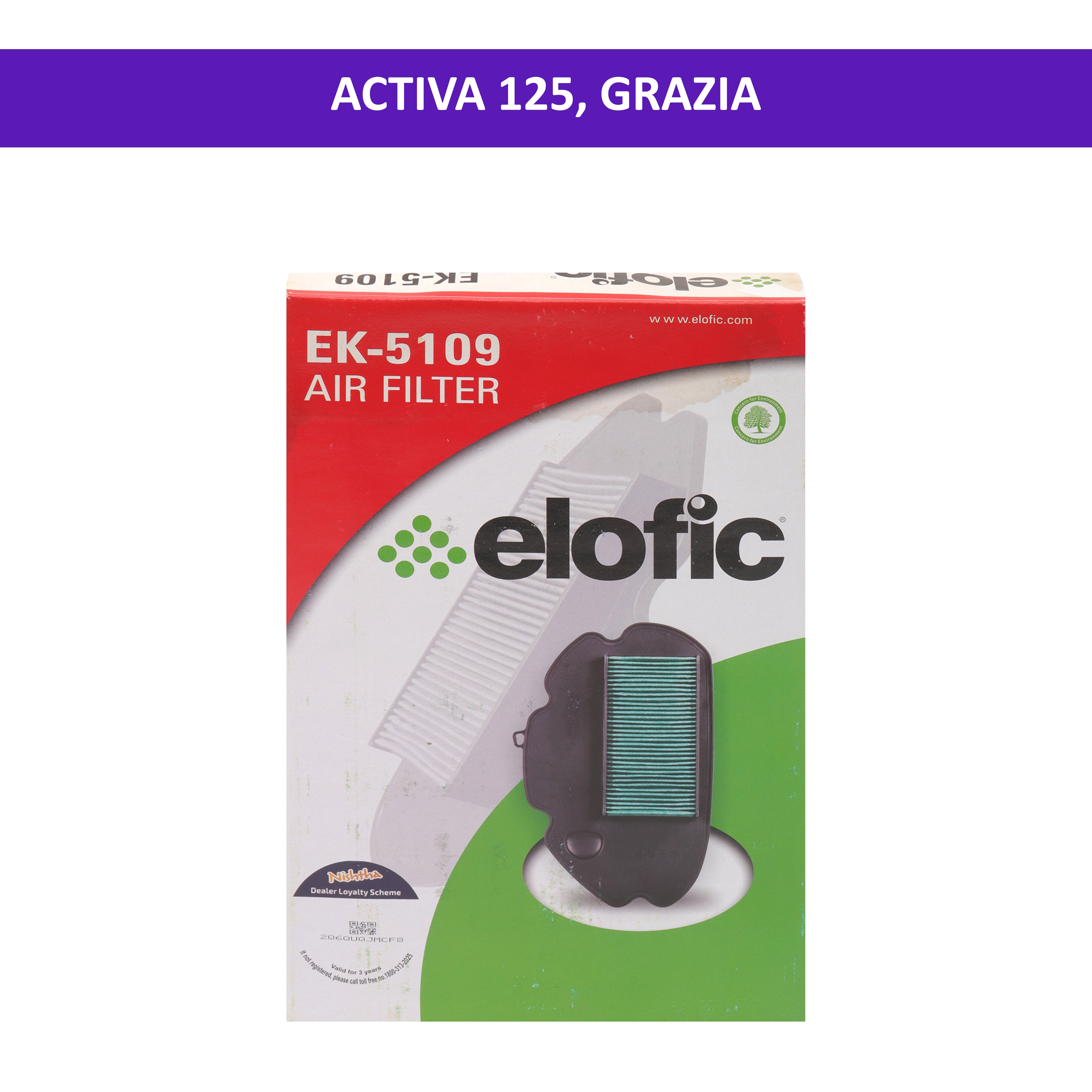 Elofic Air Filter (Plastic Molded) for Activa 125, Grazia