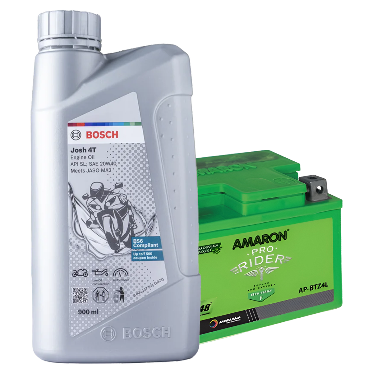 Combo Offer of 2 Bosch 20W40 900ml Oil + 1 Amaron 4L Battery